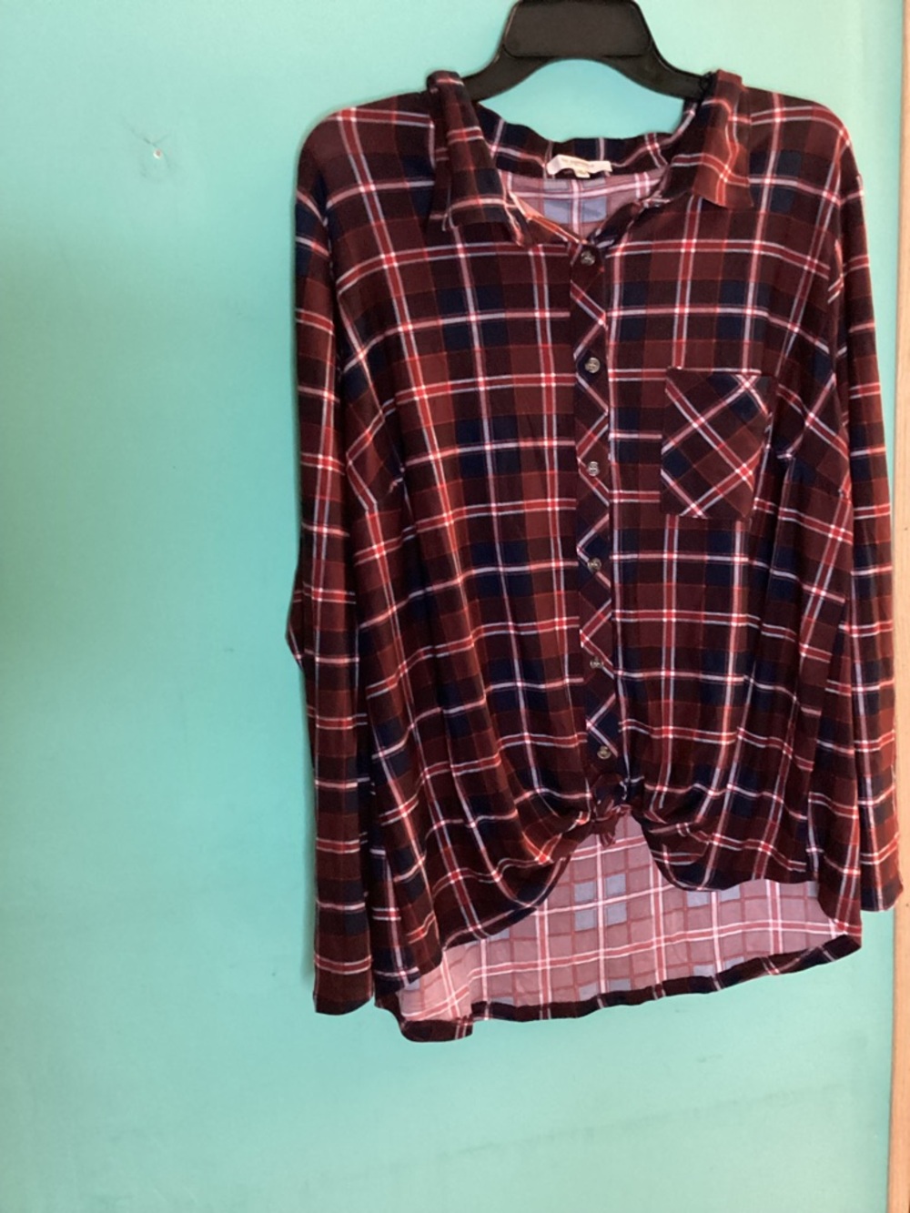 No Comment Plus Plaid Long Sleeve Tie Front Shirt Size 3X NWT
